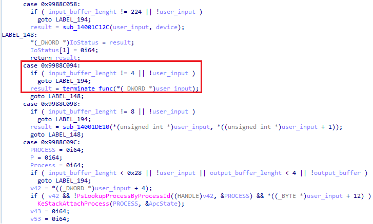 function calling our terminate code