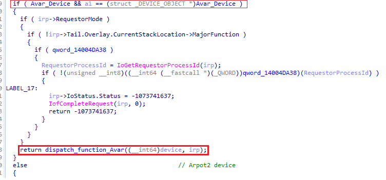 device check and call to the function we came from