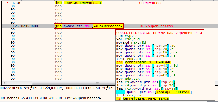 OpenProcess in Kernel32 redirected in KernelBase