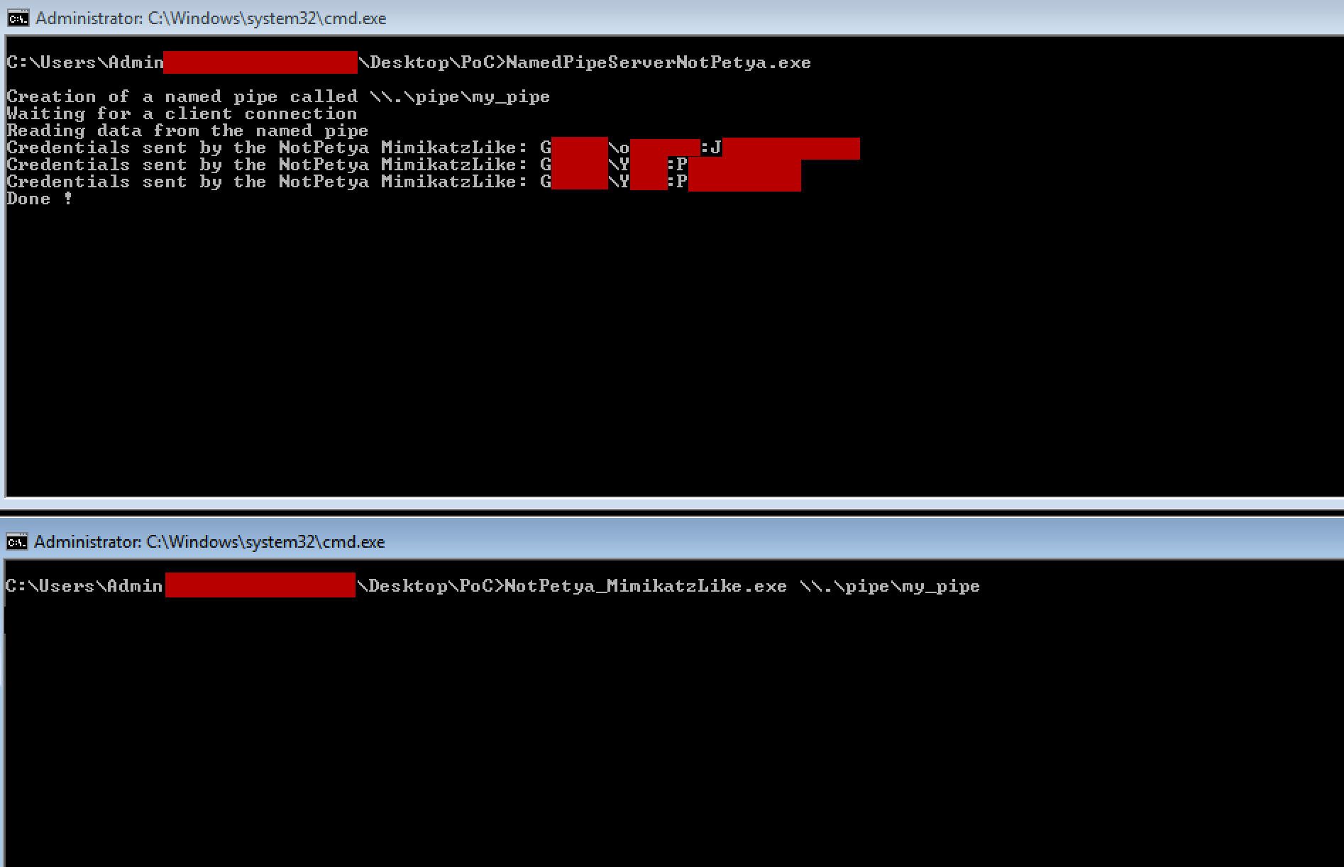 Calls to API related named pipes